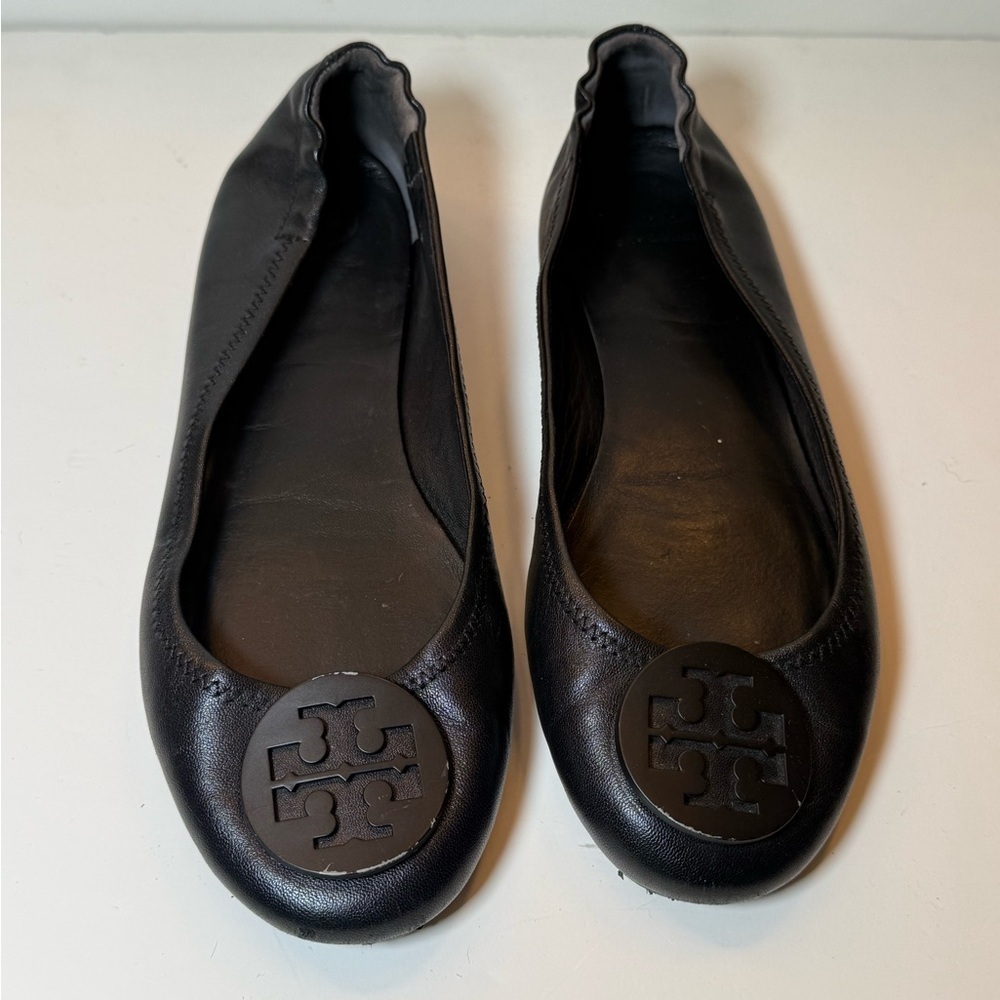 Tory Burch Black Leather Ballet Flats Size 8 - Picture 1 of 7